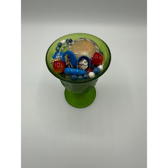 Vintage Indiana Glass Harvest Grape Green Goblet Mystery Jewelry Jar - Picture 2 of 3